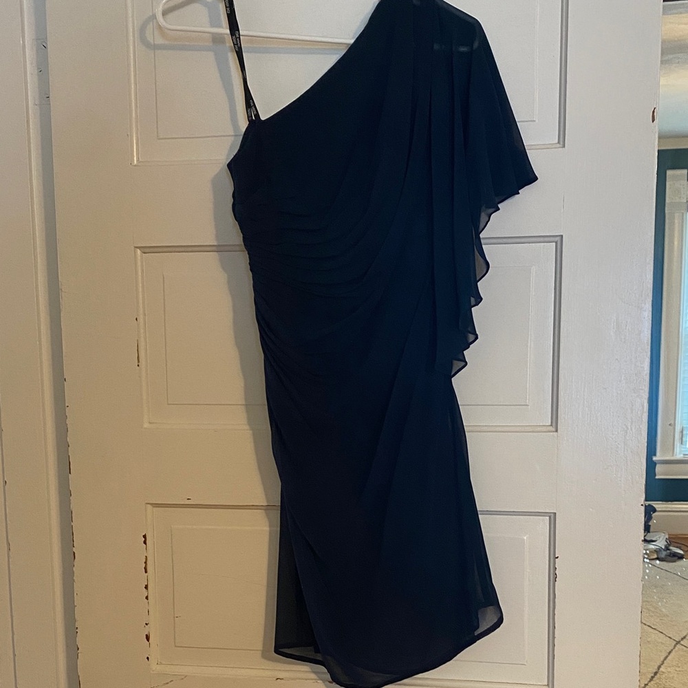 Tadashi Shoji Navy One-Shoulder Draped Cocktail Dress